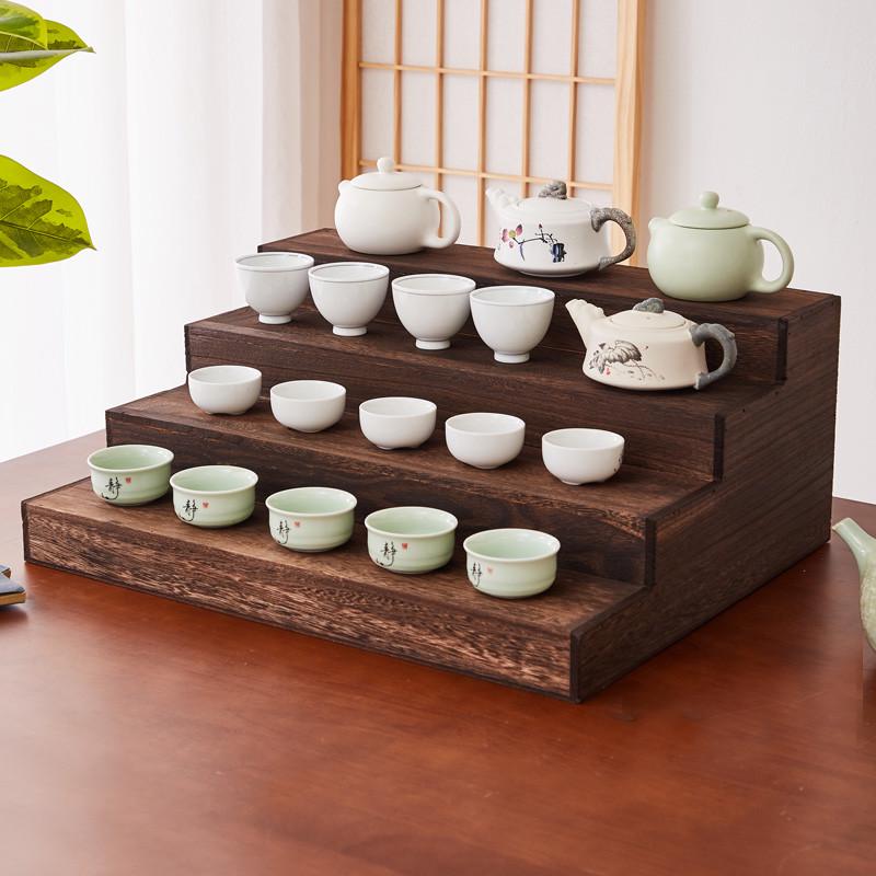 博古架梯架茶具小型置收纳实木架架架茶器阶茶杯架物茶壶桌面中式