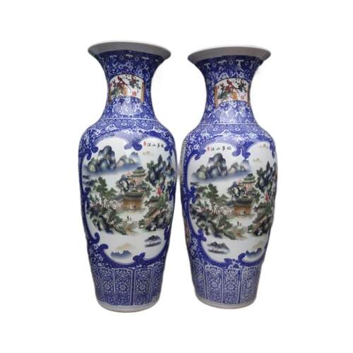 陶瓷落地大花瓶青花斗彩山水花鸟瓷器装饰工艺品开业庆典礼品