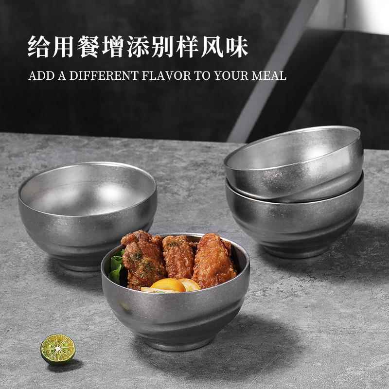 韩式覆古餐具304不锈钢米饭碗双层隔热汤碗商用料理小碗户外做旧