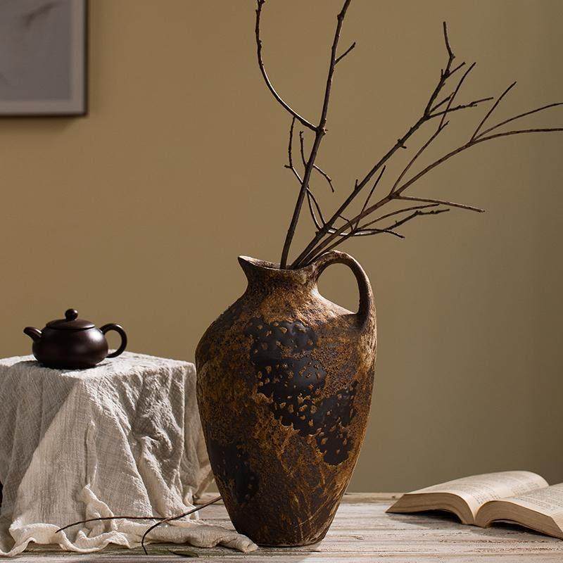 侘寂风陶瓷花瓶台面摆件客厅插花玄关博古架装饰品覆古禅意粗陶罐,家居饰品,花瓶,淘宝优惠券,粉丝福利购,淘宝优惠卷