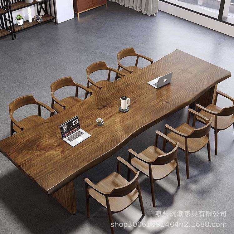办公室商用实木接待会议桌长桌简约实木大板桌子培训职员长条桌椅