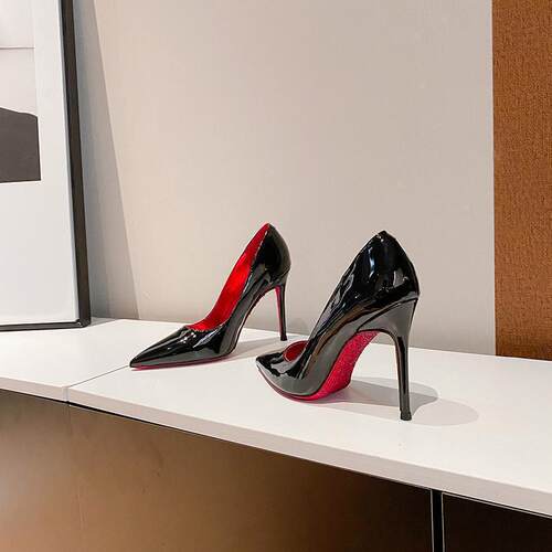New 2025 Autumn Black Patent Leather Pointed Women's High