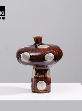 一匚 大丹正品景德镇手作银彩陶瓷艺术花瓶 民宿餐桌复古创意摆件