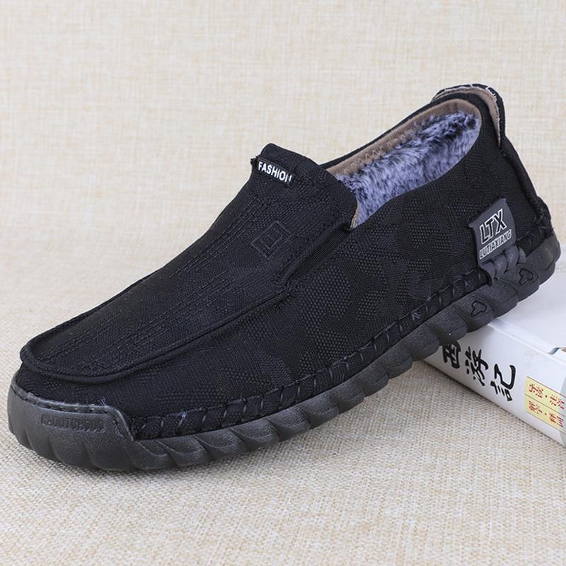 正品冬老北京脚棉鞋男款加绒圆头轻软底码保鞋一蹬防寒男士暖休闲