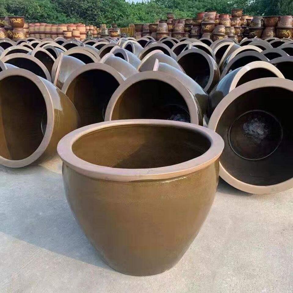 宜兴陶瓷大口水缸敞口发酵缸醋缸土陶手工腌菜水容量200斤-1000斤