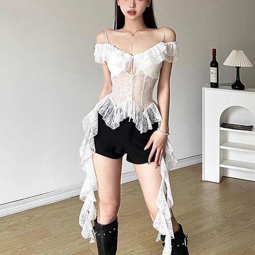 Lace patchwork camisole vest, fungus lace short top
