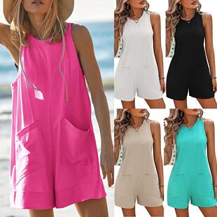Womens Casual Beach Shorts Sleeveless Romper Summer Vacation