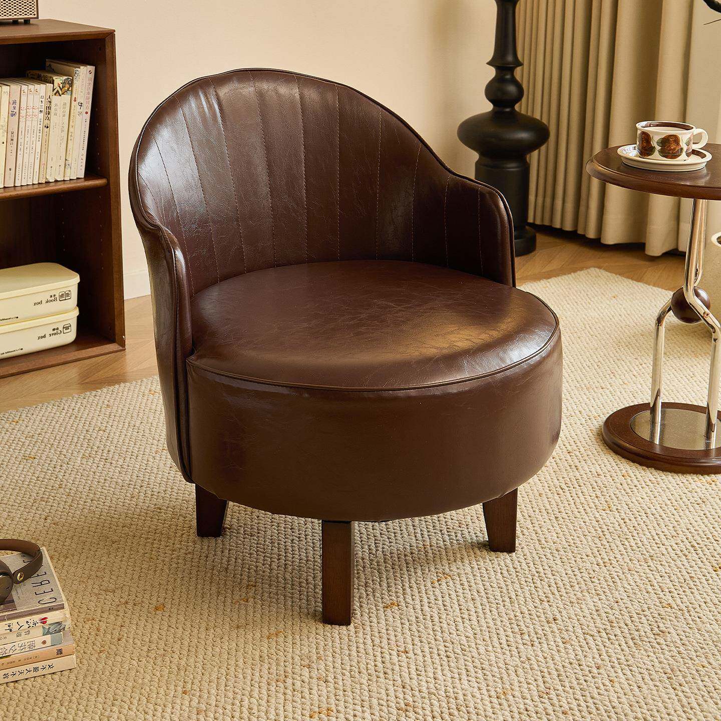 新中式实木单人沙发椅客厅阳台休闲旋转靠背椅久坐舒适