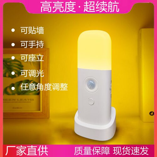 智能红外人体感应台灯led小夜灯调光USB充电卧室床头灯跨境