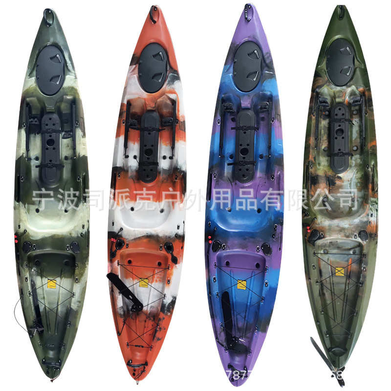 新款单人皮划艇塑料硬艇  路亚艇钓鱼船 开放式独木舟3.63米 厂家