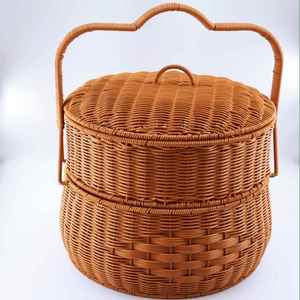 1VPR拜祖宗篮子手提形篮仿带盖野餐圆双藤HKP层超拜特大号藤编手