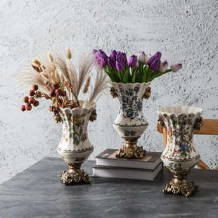 厂家新品美式复古陶瓷花瓶创意家居摆件装饰品欧式高足迪拜花瓶