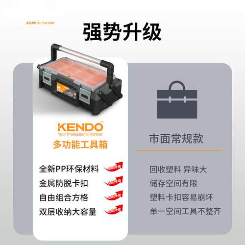 Kendo肯多乐五金工具箱分格收纳盒电工维修家用螺丝零件手提箱