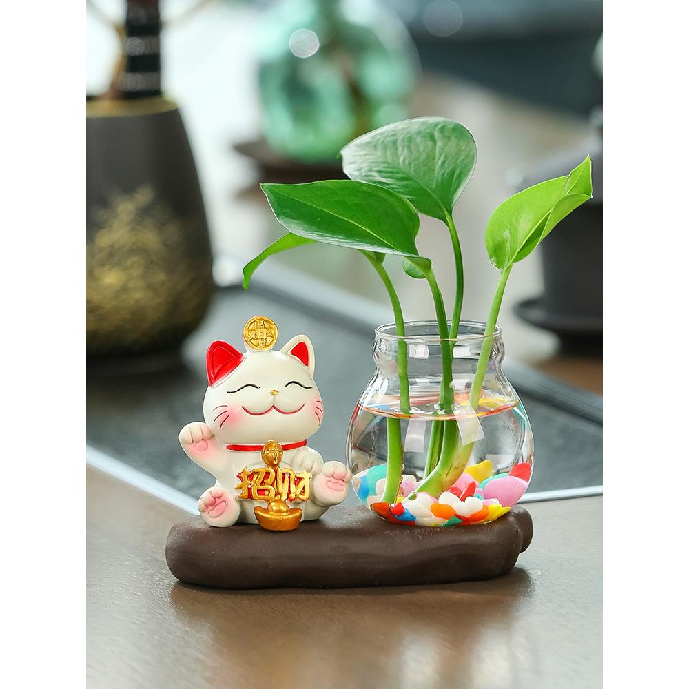 招财猫家居客厅装饰品办公桌面工位摆件水培花瓶水养器皿花盆摆设