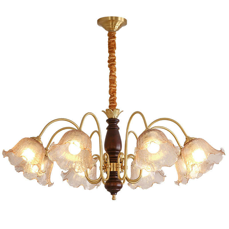 胡桃木客厅吊灯法式中古风全铜卧室吊灯书房餐厅美式复古轻奢灯