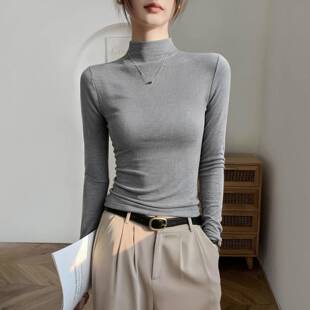 衣服女款秋灰色半高领针织打底衫内搭2026新款高级感紧身显0927z