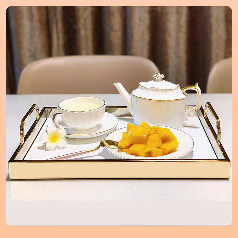 47N托盘金属下午茶家用美式轻奢茶几茶杯收纳水果盘茶盘水杯餐盘