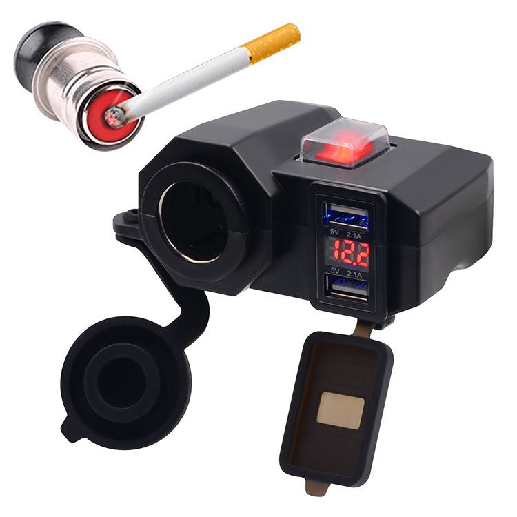 摩托车手机充电器 电压表 防水点烟器座+双USB 4.2A通用改装配件