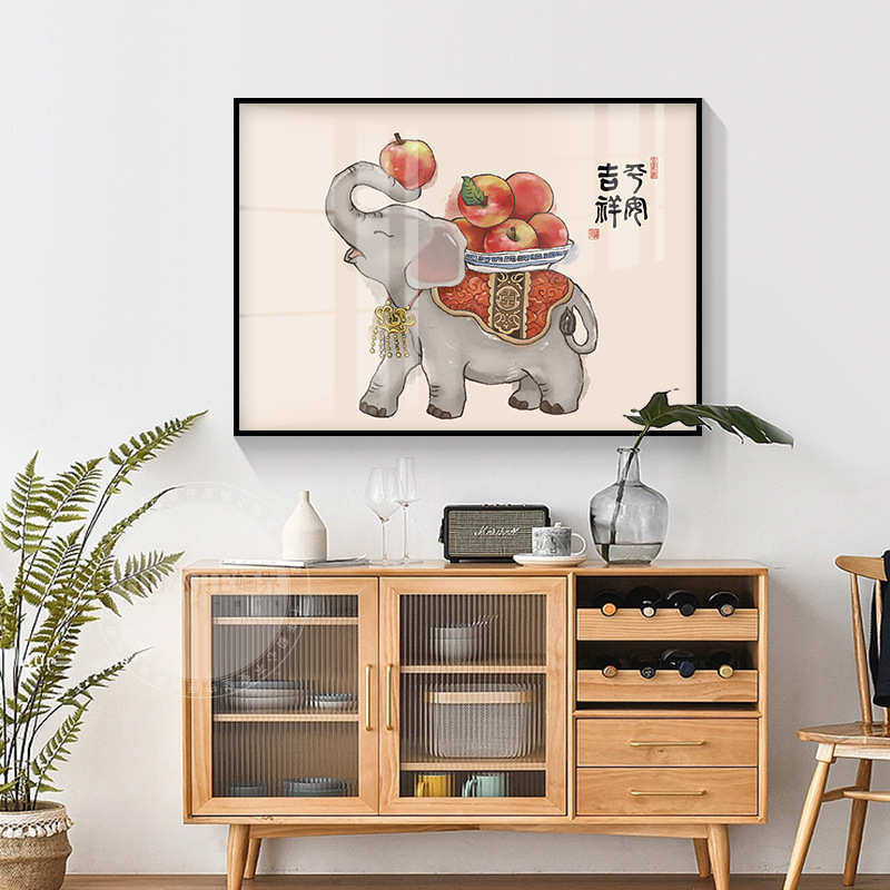 平安吉祥电闸箱遮挡开关盒电表箱挂画现代简约配电箱画大象装饰画