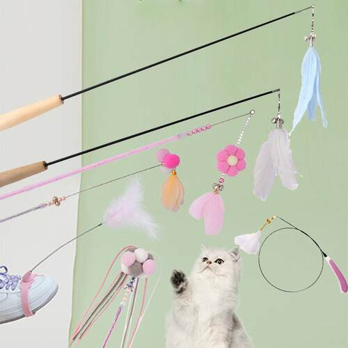 宠物用品逗猫套装超长软杆逗猫棒羽毛逗猫棒铃铛发声猫玩具