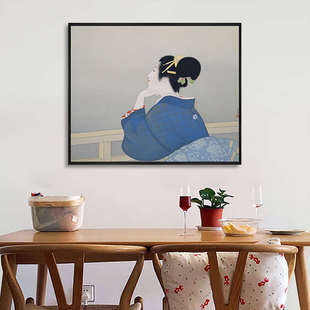 等待月亮升起 复古版 上村松园 女人 人物挂画 画艺术装 饰画日式
