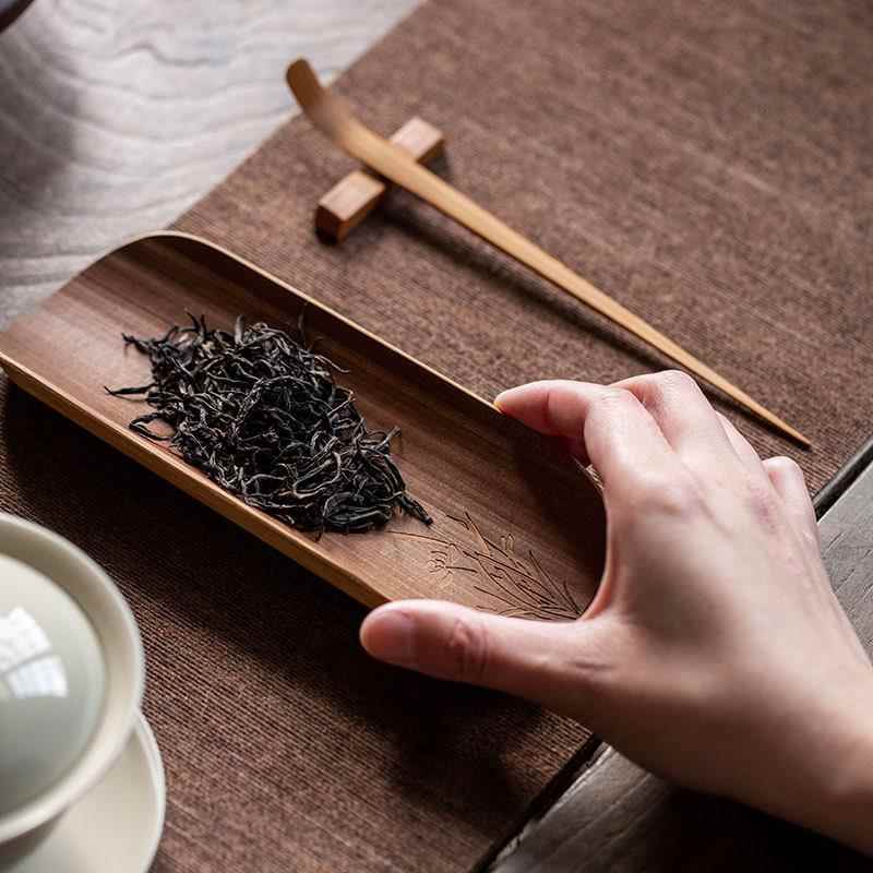 彷古梅兰竹菊竹雕茶则三件套 禅意竹制赏茶荷分茶器功夫茶道配件