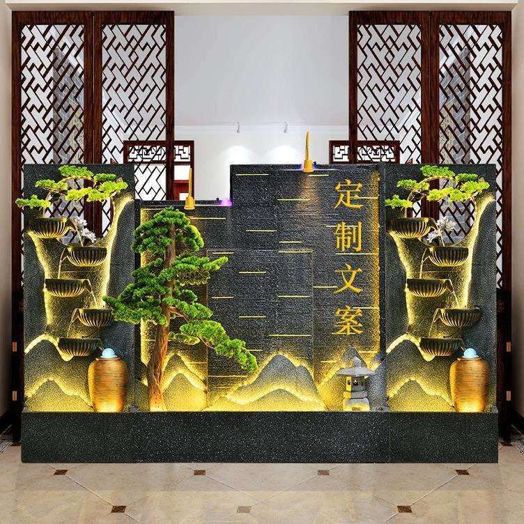 大型假山流水幕墙风水轮鱼缸喷泉加湿器开业屏风别墅庭院景观摆件