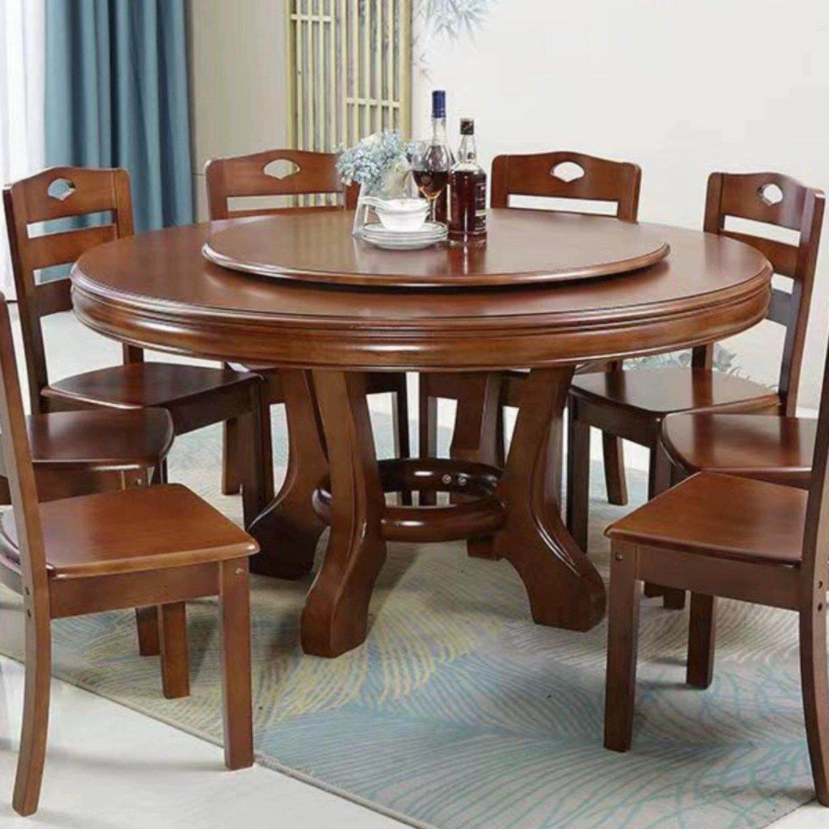 橡实木大圆桌圆形餐桌中式餐桌椅组合带转盘圆台家用8/12人吃饭桌