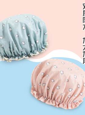 新款直销新款卡通浴帽双层防水女士PEVA色丁帽印花洗发帽淋浴帽成