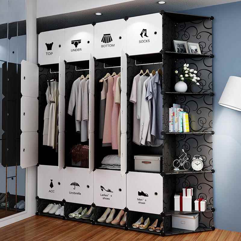 简易衣柜家用卧室出租房收纳架子组装塑料片储物特厚宿舍耐用奥跃