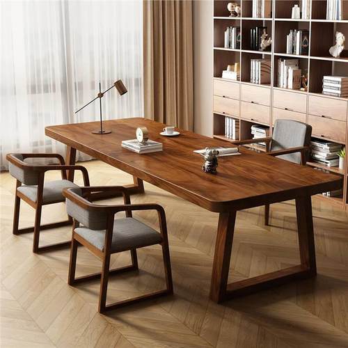 南美胡桃木高档实木大书桌椅家用书房学习桌工作台办公客厅长条桌