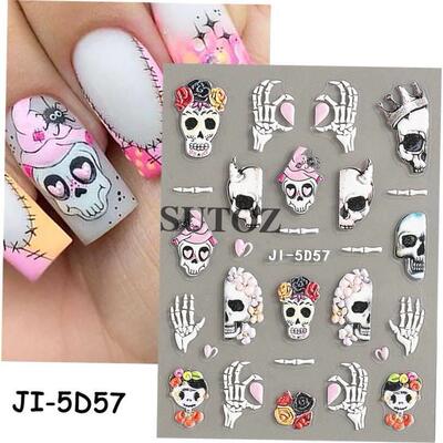 5D Skulls Bone Nail Stickers Halloween Spooky Astronaut Alie