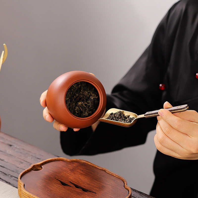 黄铜笔筒中国风轻奢茶筒高级感摆件功夫茶具配件创意大容量收纳盒