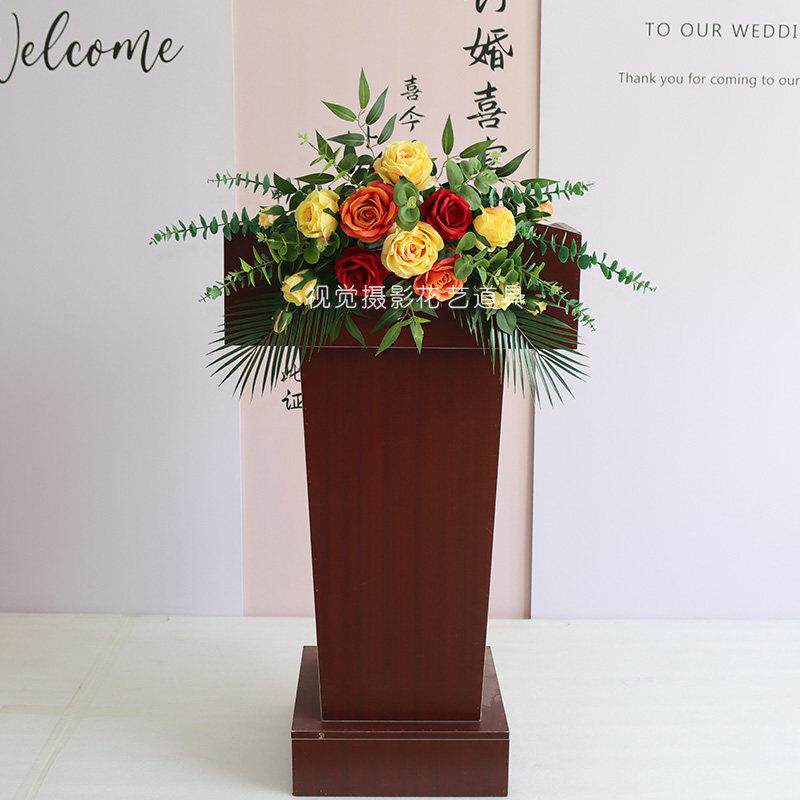 简约式讲台花彷真花主席台花束司仪台假花挂式下垂花艺发言台摆花