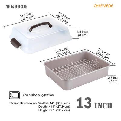 金色13寸直身长方盘带盖带烤网 家用商用红配模具长方形烤网带盖