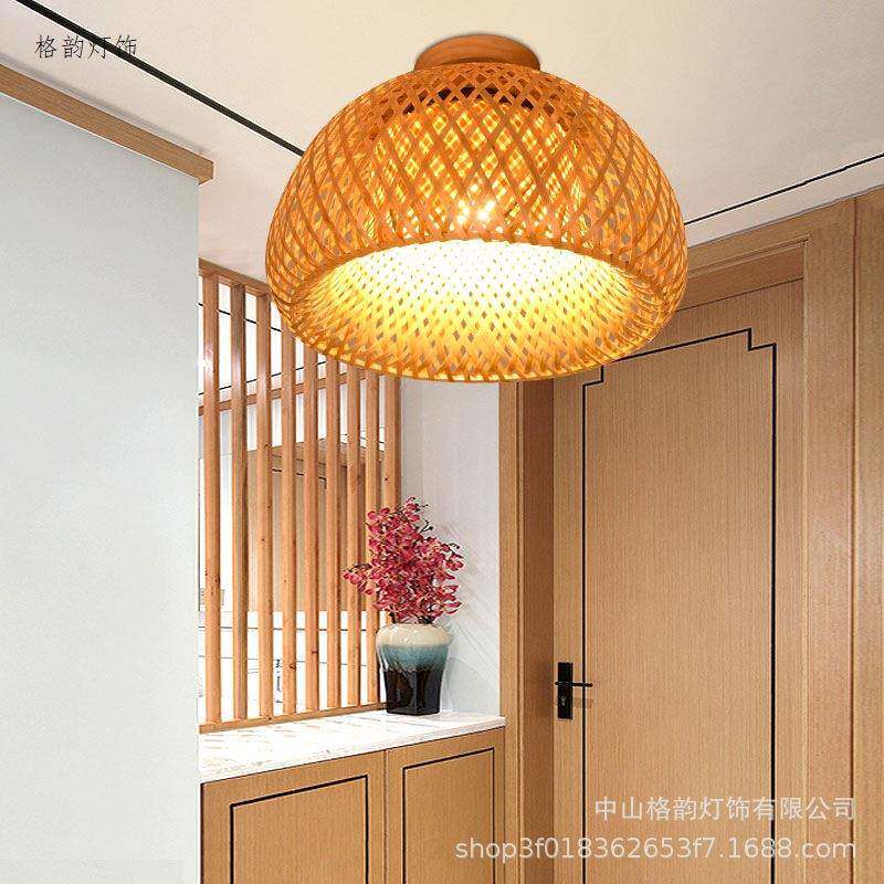 中式禅意茶室竹编竹艺LED复古吸顶灯具名宿田园走廊阳台个性创意
