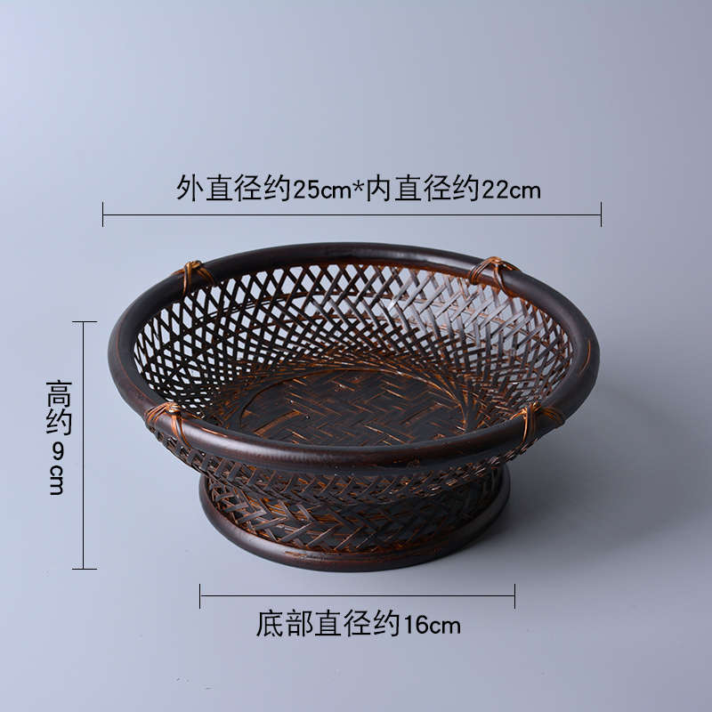 茶点筐盘收纳果盘茶道点心复古零食竹筐家用竹编手工篮水果盘盘
