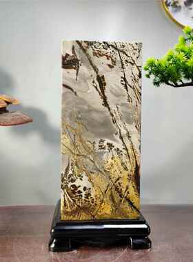 天然国画石草花石方柱奇石原石观赏石印章家居风水石饰品