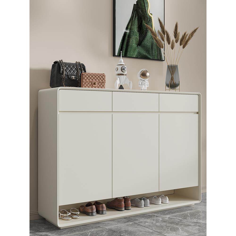 桦崟白色鞋柜实木家门大容量新2023收纳柜现代简单奶油白色风格鞋架摆件饰品床笠拉车