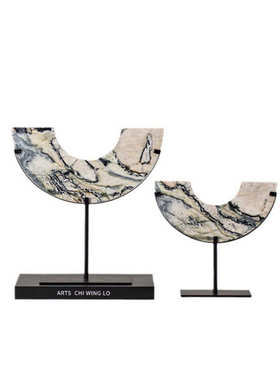 新中式半月几何大理石平安扣摆件样板间别墅酒店玄关工艺装饰品