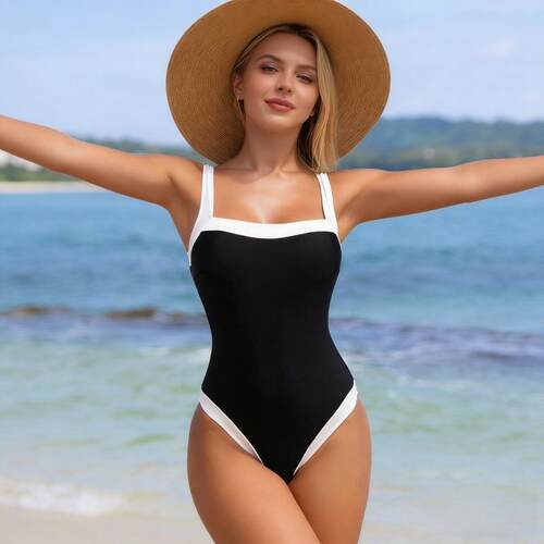 One piece swimsuit for women, color blocking for slimming