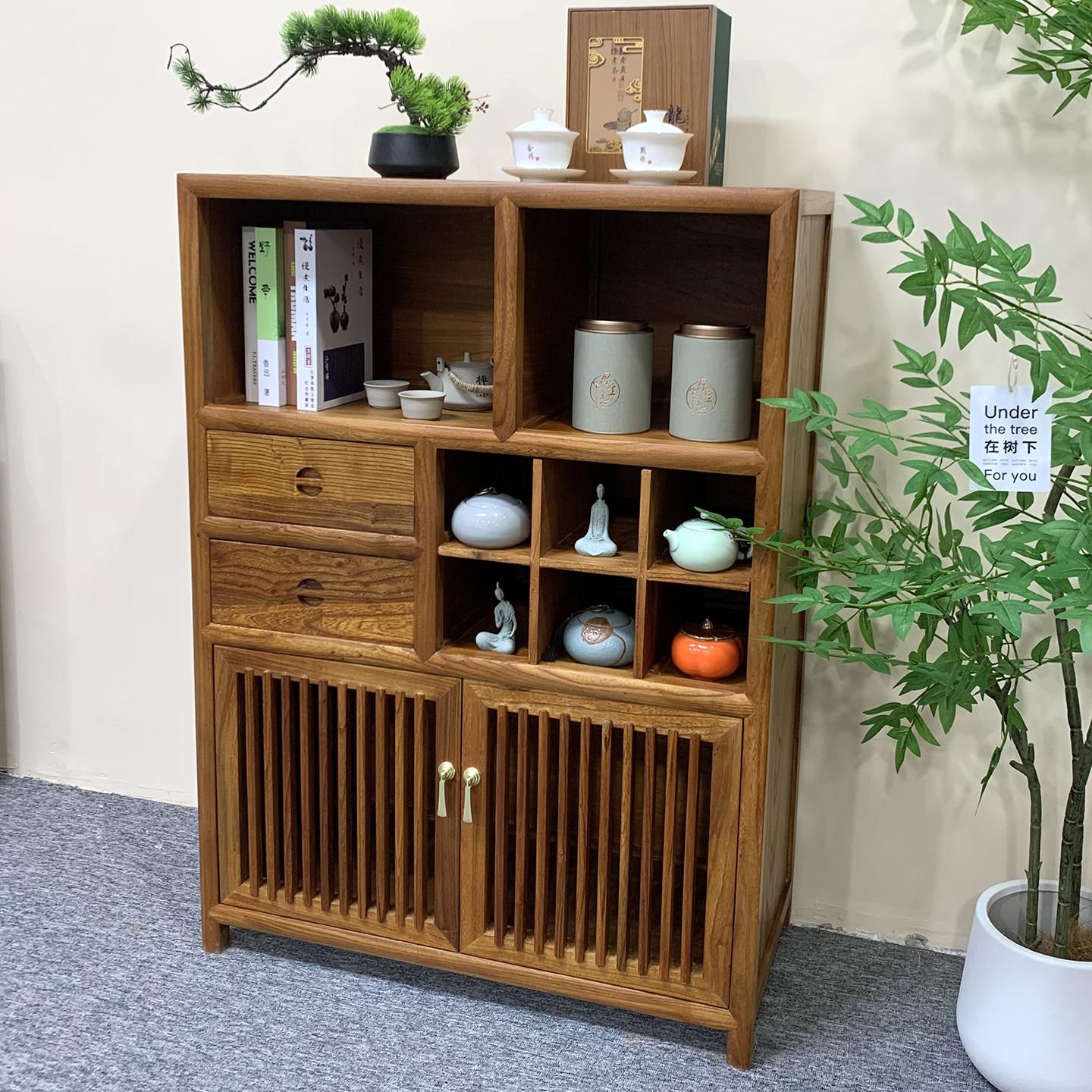 老榆木实木博古架新中式客厅多宝阁茶室置物架阳台家用展示架