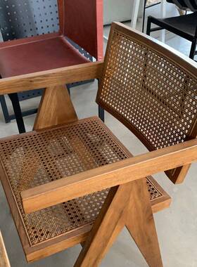 特惠师复古经典设计迪加尔靠TM617736家背昌椅实木中古藤编椅子扶