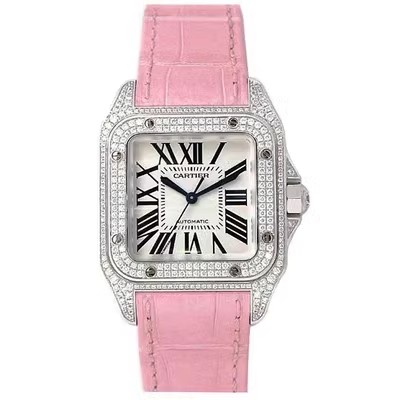 公价55000[9.8新]卡地亚山度士系列后镶钻自动机械女表W20126X8