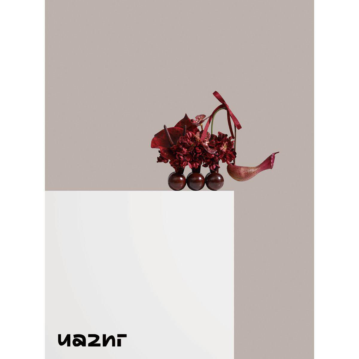 花小祇 现代红色陶瓷花器彷真花艺诸橡 样板间展厅展柜书桌摆件