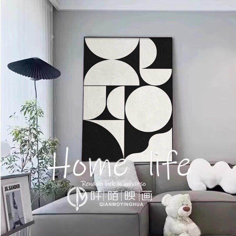 黑白灰装饰画 画极简风肌理沙发背景墙挂画 画玄关抽象挂画 画客