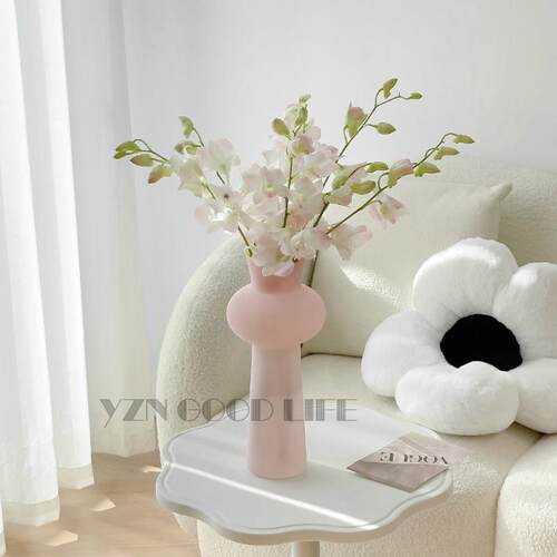 高级感粉色小蛮腰花瓶玻璃透明蝴蝶兰插鲜花水养客厅摆件背景道具