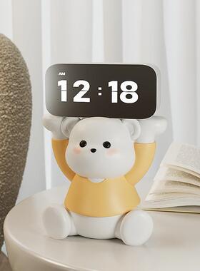 奶油风熊摆时钟摆件闹钟客厅卧室SHZHDB17装表饰品桌面子放钟台式