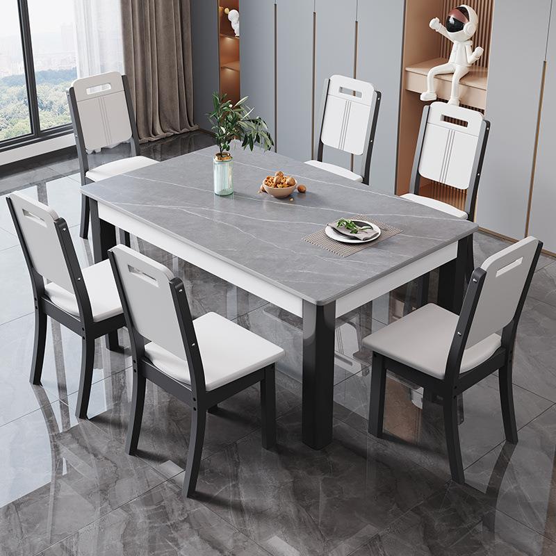 岩板西餐桌椅组合实木亮光现代简约家用长方形小户型吃饭桌子