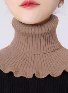 女士假领子围脖女秋冬季韩版百搭条纹套头加厚保暖护颈椎针织毛线